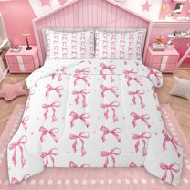 Homewish Cartoon Ribbon Bow Knot Bedding Comforter Set 2pcs for Kids Children Teens,Dreamy Princess Twin Comforter Sets Microfiber,Kawaii Stars Bowtie Breathable Bedding Set,Luxury Bedroom Decor