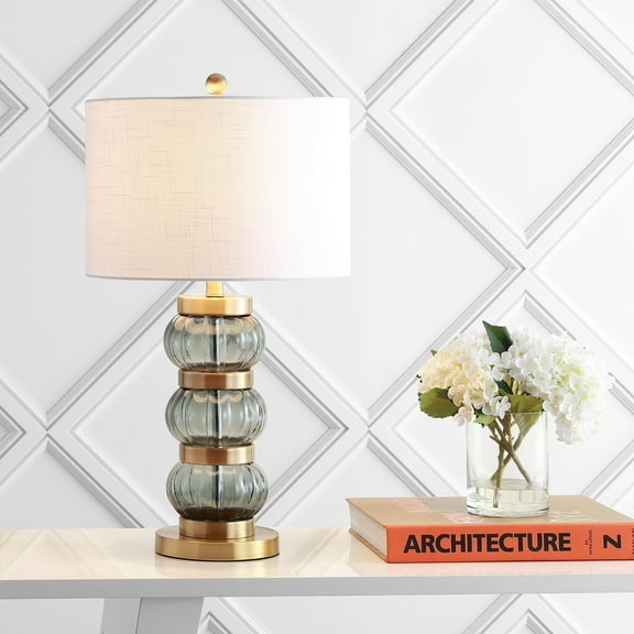JONATHAN Y Linna 27.5" Glass/Metal Table Lamp, Smoked Gray/Brass Gold, JYL4039A