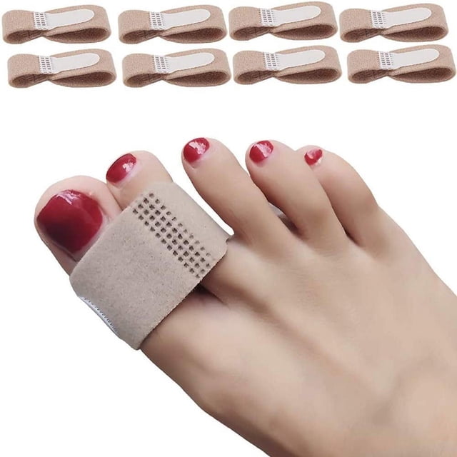 JUNWELL 8 Pack Broken Toe Wraps Fabric Toe Splint Toe Cushioned Bandages Finger Protectors Straightener Hammer Toe Separators