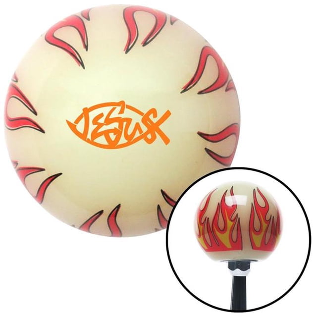 Orange Jesus Fish Ivory Flame Shift Knob with M16 x 1.5 Insert Shifter Auto Manual Brody