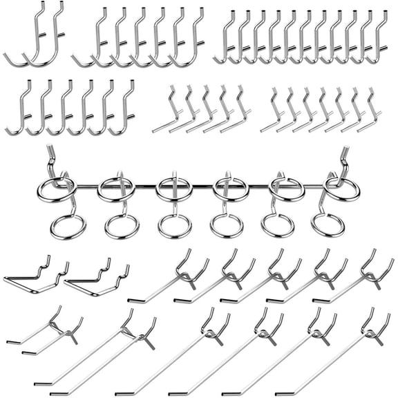 Hiltex 53106 Pegboard Hook Assortment Set, 50 Piece Heavy Duty, Pegboard Hooks for Tools, Garage & Workshops Hooks and Holders, Accessories for Craft Room, Wall Storage Shelving Peg Hooks