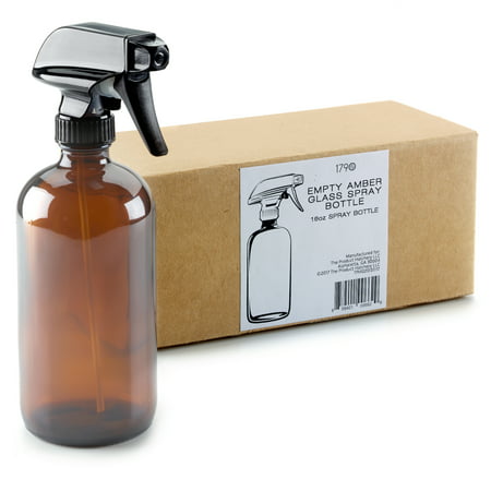 16oz Empty Amber Dark Brown Glass Spray Bottle (1 Pack) - Mist & Stream Sprayer - BPA Free - Boston Round Heavy Duty Bottle - For Essential Oils, Cleaning, Kitchen, Hair,