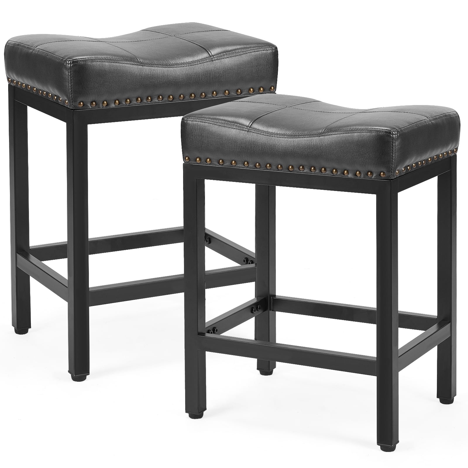 TrumanPick Saddle Bar Stool, Steel Frame with Footrest & Padded Seat for Kitchen Counter