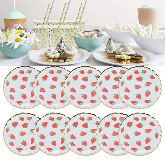 Tbest Paper Tableware Set, Party Paper Plates Strawberry Pattern Party Supplies Set Paper Party Supplies For Birthday Parties For Various Themed Party Activities