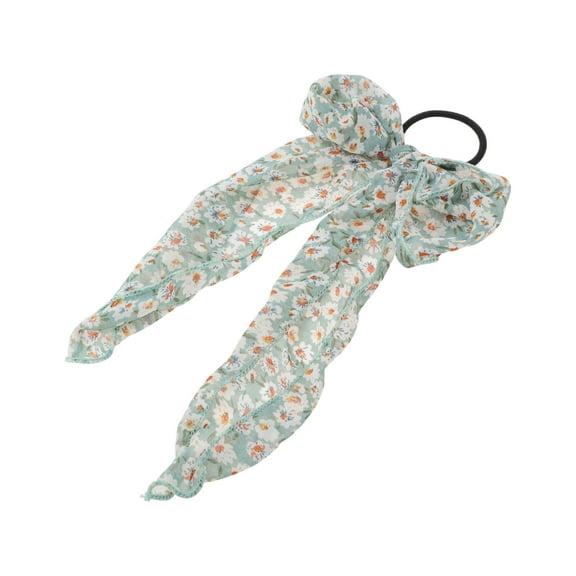 Unique Bargains 1 Pc Grace Floral Bow Scrunchies Hair Ties Green