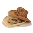 thumbnail image 3 of Handmade Dome Hollow Sun Protection Hat Beach Cap Straw Hat Cowboy Hat DARK BROWN, 3 of 8
