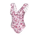 thumbnail image 4 of Yiaed Flower Butterfly Print Women's Ruffled One Piece Swimsuit V Neck Swimwear Slimming Monokini for Woman-Small, 4 of 8
