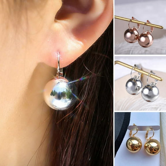 Hyasfey 1 Pair Drop Earrings Elegant Vintage Smooth Round Bright Luster Decorative Gift Women Ball-Shaped Pendant Hoop Earrings Jewelry for Daily Wear