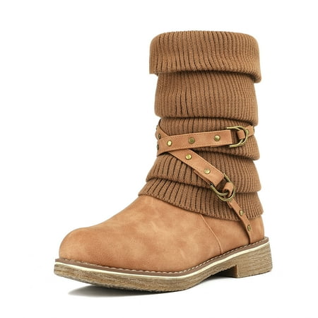 

DREAM PAIRS Women s Mid Calf Fashion Winter Snow Boots OUSSIE CAMEL Size 5