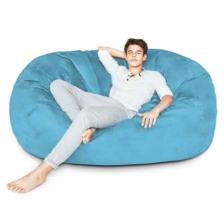 Lumaland Luxury 6-Foot Bean Bag Chair with Microsuede Cover Light Blue, Machine Washable Big Size Sofa and Giant Lounger Furniture for Kids, Teens and
