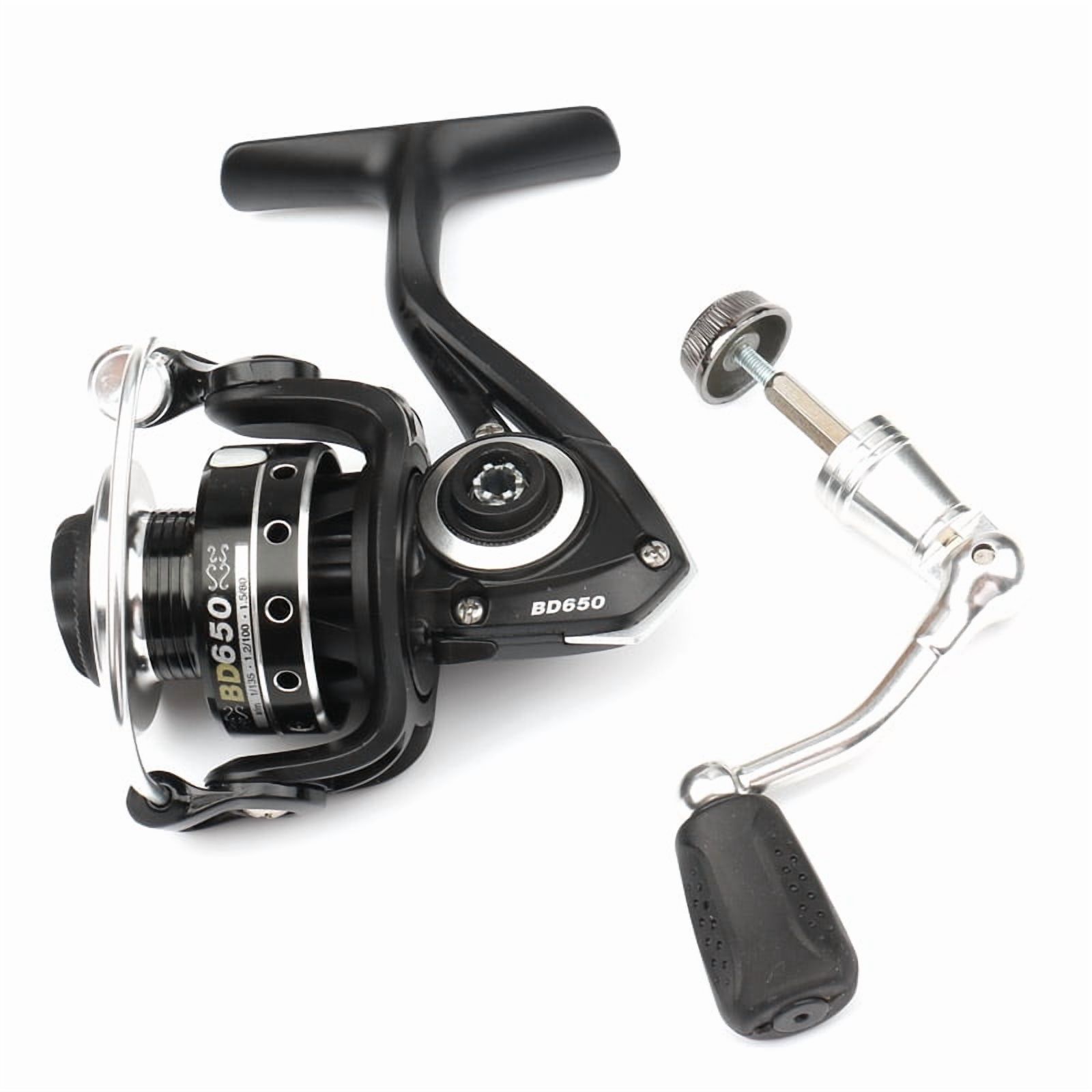 Mini 500 metal wire cup and long wheel foot spinning wheel Ultra small portable rocker fishing wheel rim round fishing reel