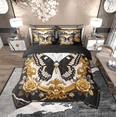 thumbnail image 2 of Manfei Wild Butterfly 7pcs Bedding Queen Size for Girls, Vintage Damask Comforter Sets with Sheets, Gold Rose Flower Bed Set, Microfiber Bedroom Decor, 2 of 8