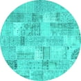 thumbnail image 1 of Ahgly Company Machine Washable Indoor Round Patchwork Turquoise Blue Transitional Area Rugs, 5' Round, 1 of 4