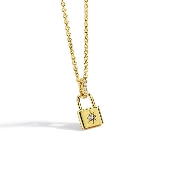 18k Gold Plated North Star Lock Pendant Minimalist Necklace Cubic Zirconia Dainty Chokers Necklace for Women