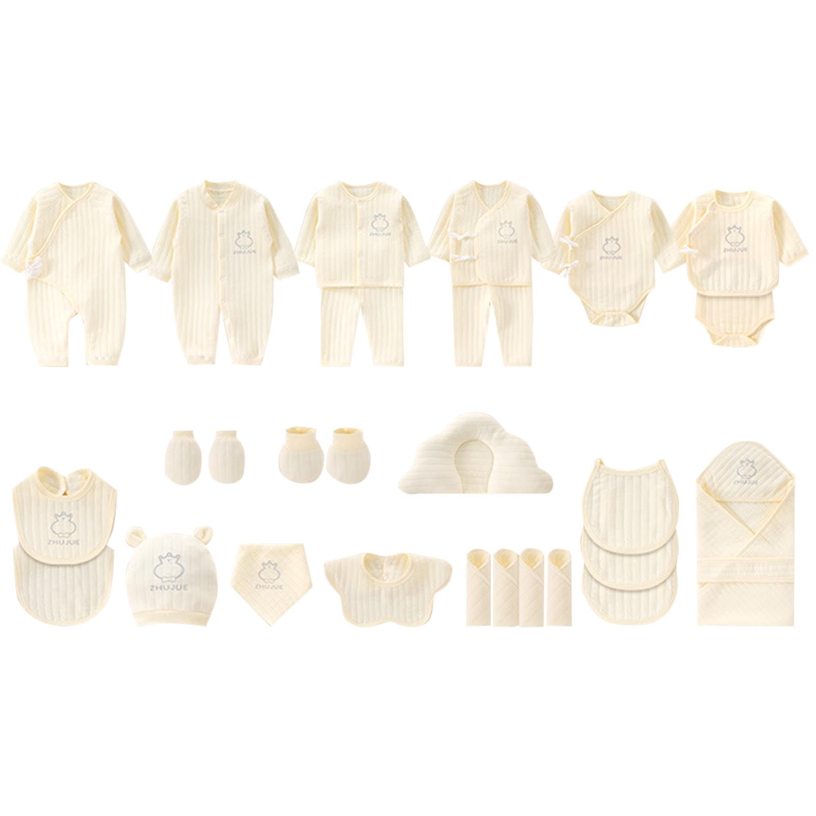Newborn Baby Girls Boys Clothes Essentials Set (28 Pcs) Soft Cotton Infant Layette Bundle Outfits Yellow 0-3 Month