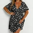 thumbnail image 1 of EGNMCR Robes de Fête pour Femmes Femmes Grande Taille Été Décontracté Manches Courtes Col en V Manches Imprimées Robes Robe Ample, 1 of 8