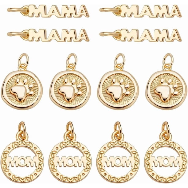 12 dijes chapados en oro de 18 quilates con la palabra "Madre", 3 estilos, para hacer aretes, pulseras, collares y bisutería.