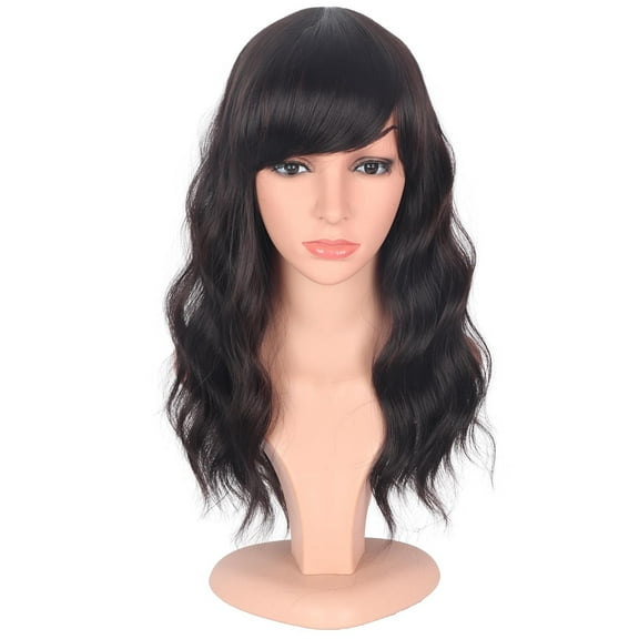 Medium Length Dark Brown Wavy Wigs With Bangs For Women - Heat Resistant Synthetic Brown Wigs For Daily Use (DARK BROWN(2#))
