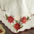 thumbnail image 3 of Poinsettia Woven Matelasse Oversized Coverlet Set - Light Cream, Red, Green - Holiday Decor for your Bedroom, Guest Room - Velvet Appliques - Embroidery - Contour-Cut Edges King Coverlet Set, 3 of 4
