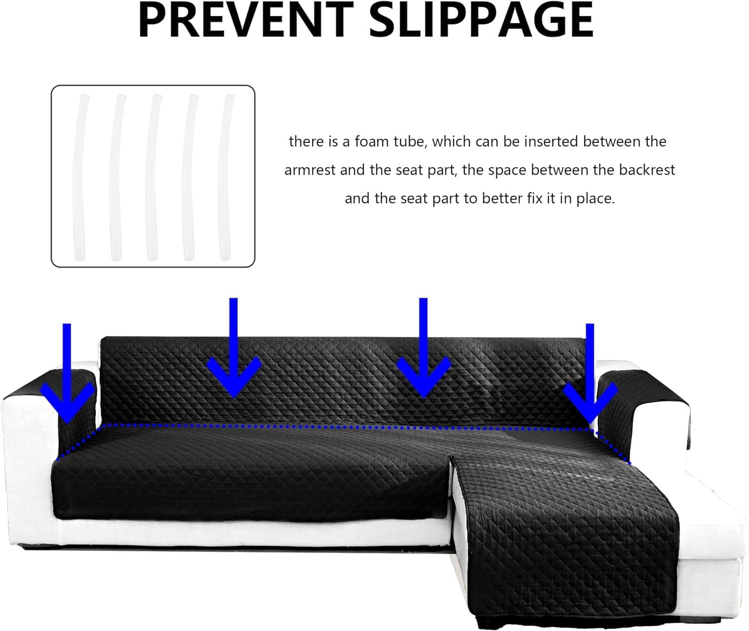 L Shape Sofa Slipcover Reversible Sectional Couch Cover Chaise Lounge Cover Furniture Protector Cover,Medium Size,Black