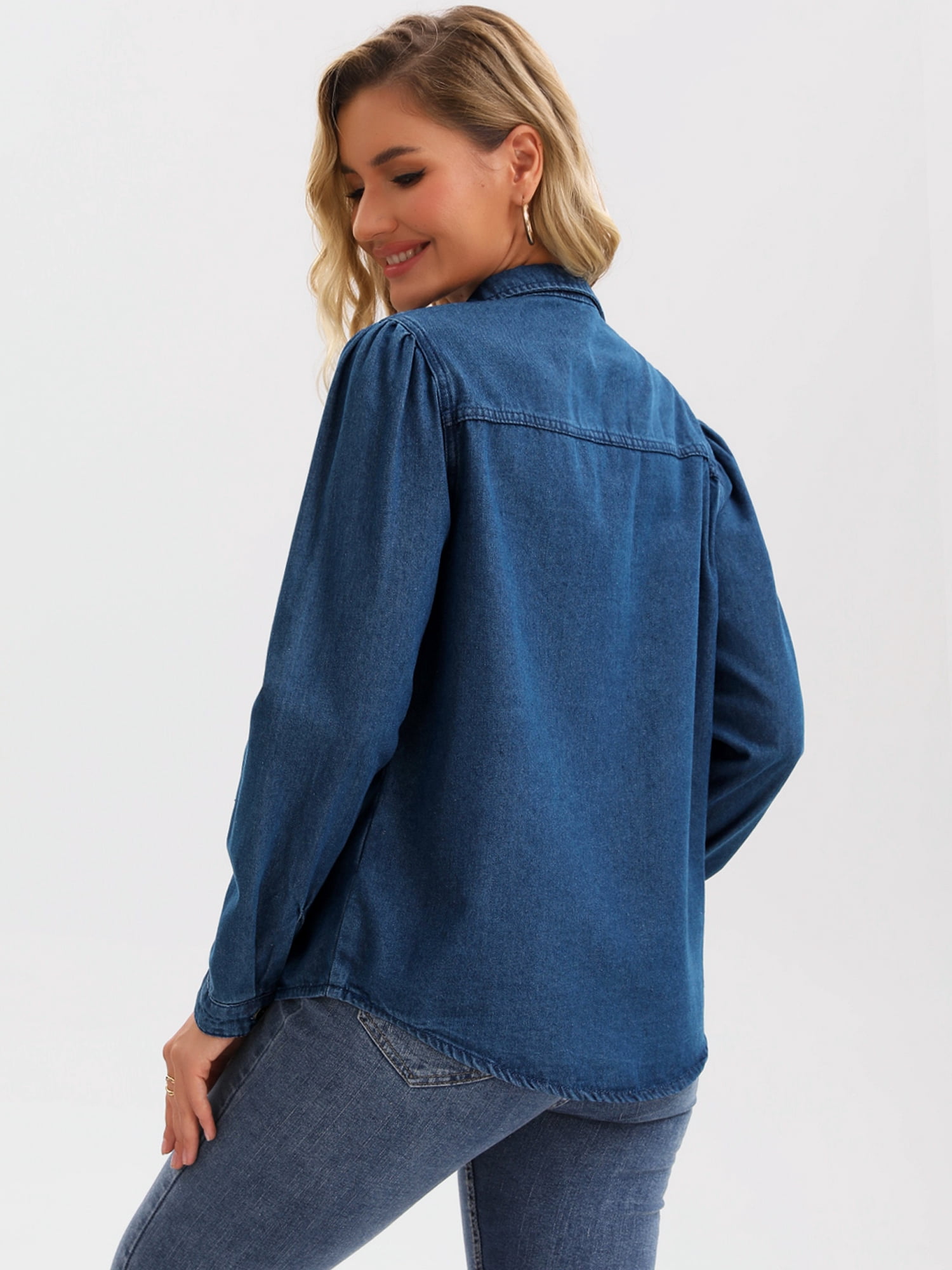 DARING DIVA Women's Long Sleeve Button Down Shirts Jackets with Pocket L Dark Blue