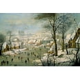 thumbnail image 2 of Bruegel, Pieter the Younger 32x23 Gold Ornate Wood Framed with Double Matting Museum Art Print Titled - A Winter Landscape with Skaters and a Bird Trap, 2 of 4