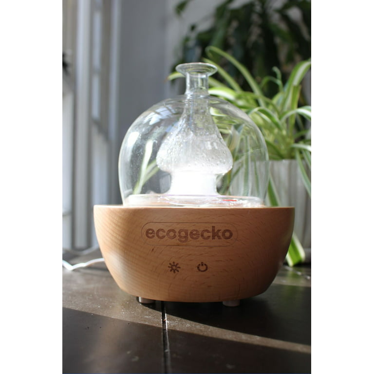 Ecogecko Aroma Essential Oil Diffuser Made from Wood and Hand Blown Glass for Aromatherapy Nerbulizer Pure Essential Oils with Touch Button Timer