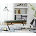 thumbnail image 6 of Guyou Modern Leather Rectangle Ottoman Bench with Two Straps and Metal Legs, Upholstered Bed End Bench Entryway Shoe Bench Dining Table Bench Footstool for Bedroom Living Room, Green, 6 of 11