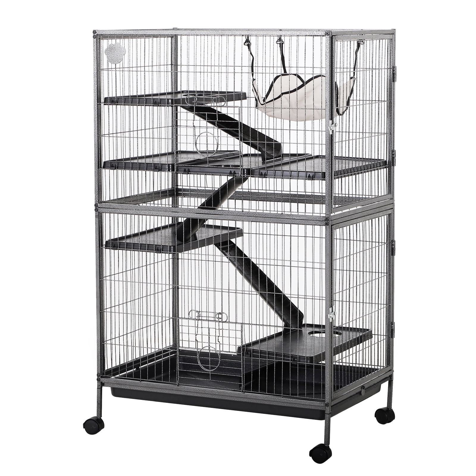 PawHut 50” 4 Tier Steel Plastic Small Animal Pet Cage Kit with Wheels