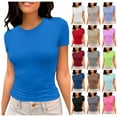 thumbnail image 1 of T-Shirts Women Ladies Y2K Slim Trendy Slim Short Sleeve Basic Tee Breathable Plus Size Shirts Navy S, 1 of 6