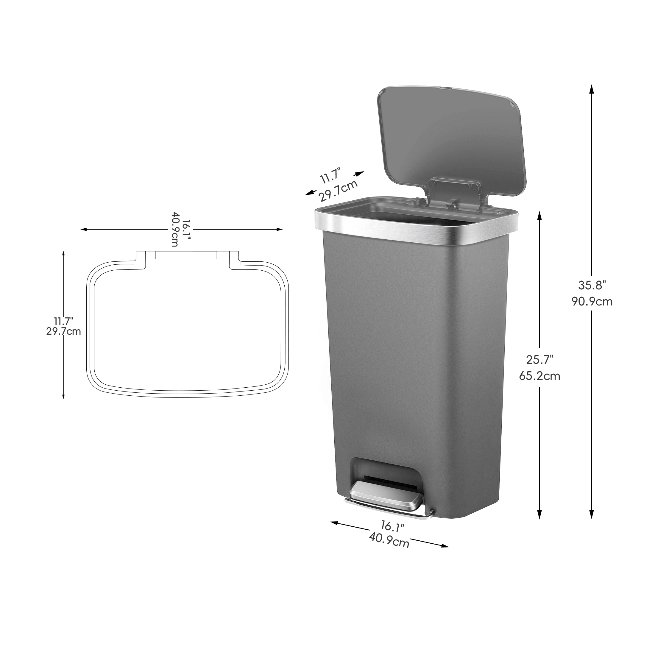 Better Homes & Gardens 11.9-Gallon Step Trash Can, Gray photo 3