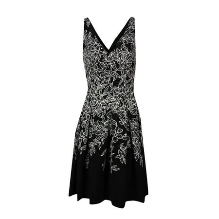Lauren Ralph Women S V Neck Fl A Lauren Ralph Women S V Neck Fl A Line Dress 8 Black
