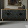 thumbnail image 6 of Wooden Cabinets, Black Carved Symmetrical Design Door And Wood Coloured Frame For TV Stand Table,Living Room ,Entryway, Black+Natural Living Room Cabinets,Mdf Cabinets With Doors, 6 of 10