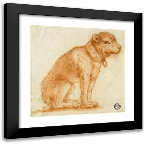 Dirk Valkenburg 12x12 Black Modern Framed Museum Art Print Titled - Seated Dog with Collar