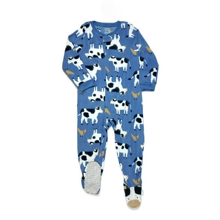 

Carter s Toddler Boy s Cow Animal Print Blue Fleece Footed Pajama Sleeper Size 3T