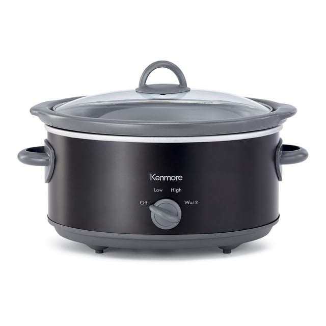 Kenmore Olla de Cocción Lenta de 5 Cuartos (4,7 L), Negro y Gris, Cocción Compacta en Encimera, Control de Dial Simple
