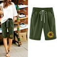 thumbnail image 2 of Athletic Skirts Lady with Shorts 2 Pack Loose Fitting Cotton Linen Shorts with Pockets, Beach Vacation Bermuda Shorts, Womens Drawstring High Waisted Knee Length Pants Green L, 2 of 6