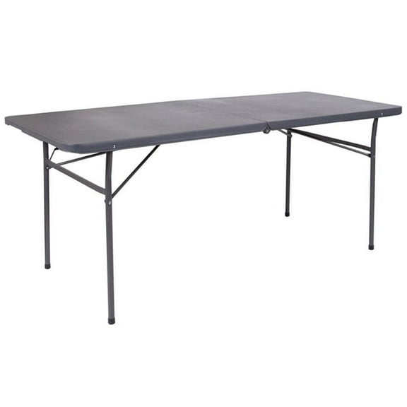 Bowery Hill Modern 30" x 72" Plastic Bi-Fold Table in Dark Gray