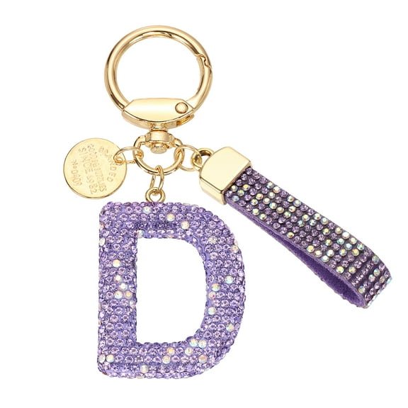 Uxcell Initial Letter Keychain, Gift Bling Letter-D Key Chain for Women, Purple