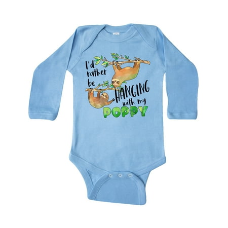 

Inktastic Id Rather Be Hanging with my Poppy- Cute Sloths Gift Baby Boy or Baby Girl Long Sleeve Bodysuit