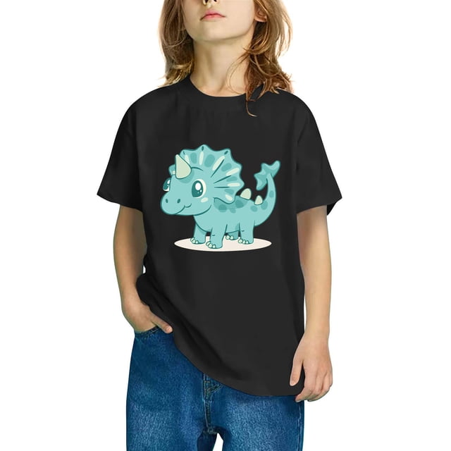 RXIRUCGD T-shirt en Coton pour Tout-Petits Enfants Garçons Filles Mode Mignon Col Rond Imprimé Tee Manches Courtes Haut ( Noir, Taille : 5 Ans )