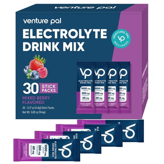 Venture Pal High Sodium Sugar Free Electrolytes Powder Packet - Hydration with Vitamin, Sodium & Potassium, Zero Calories, Vegan, Keto & Paleo Friendly Drink Mix