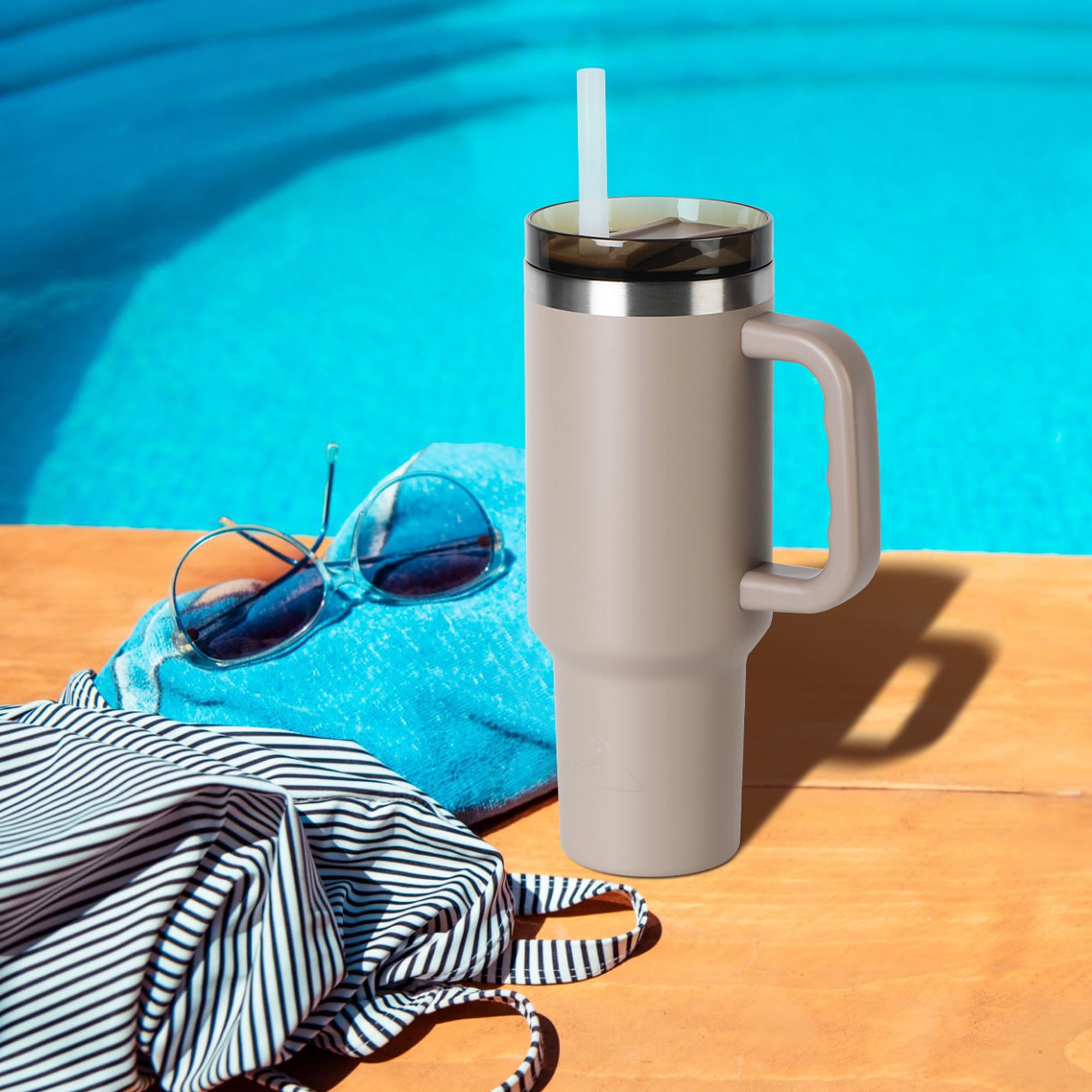 Ozark Trail 40 oz Stainless Steel Insulated Tumbler with Handle, Tan