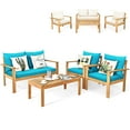 thumbnail image 1 of Costway Canapé de Conversation Extérieur 4 Pcs en Bois d'Acacia, Ensemble de 2 Housses de Coussin, Turquoise, 1 of 10