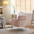 thumbnail image 4 of Accent Chair with Ottoman, Velvet Wingback Armchair with Lumbar Pillow and Footstool, Upholstered Single Sofa Chair with Golden Metal Legs, Leisure Armchair for Living Room, Bedroom, Office, Pink, 4 of 8