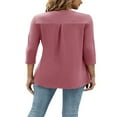 thumbnail image 6 of JUNWELL Women 3/4 Sleeve V-Neck Blouses  Button-down ShirtsTops Spring Loose Casual Shirts Streetwear, 6 of 7
