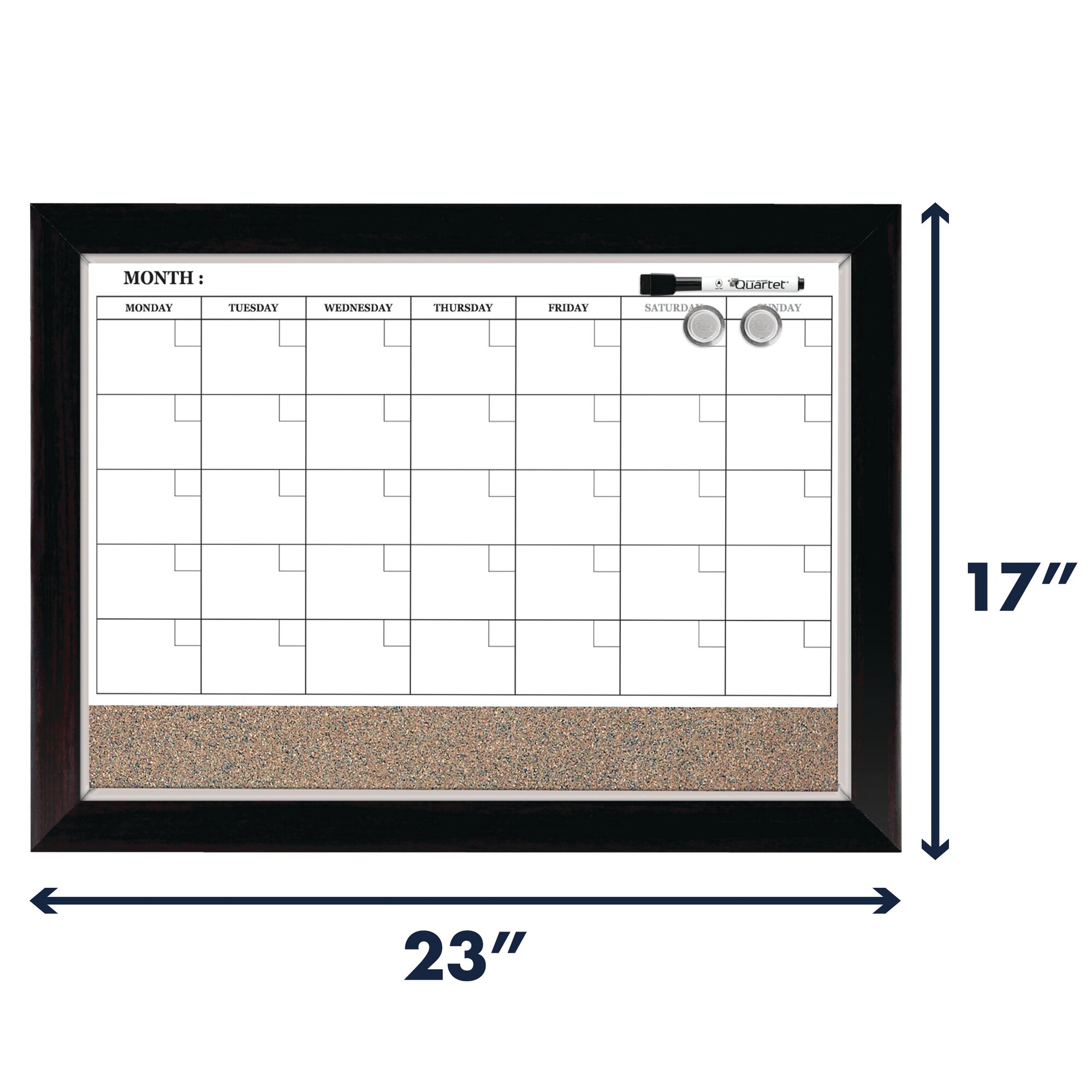 Quartet Home Décor Magnetic Combination Calendar Board, Dry-Erase and Cork, 17" x 23", Two-Tone Frame - image 5 of 8