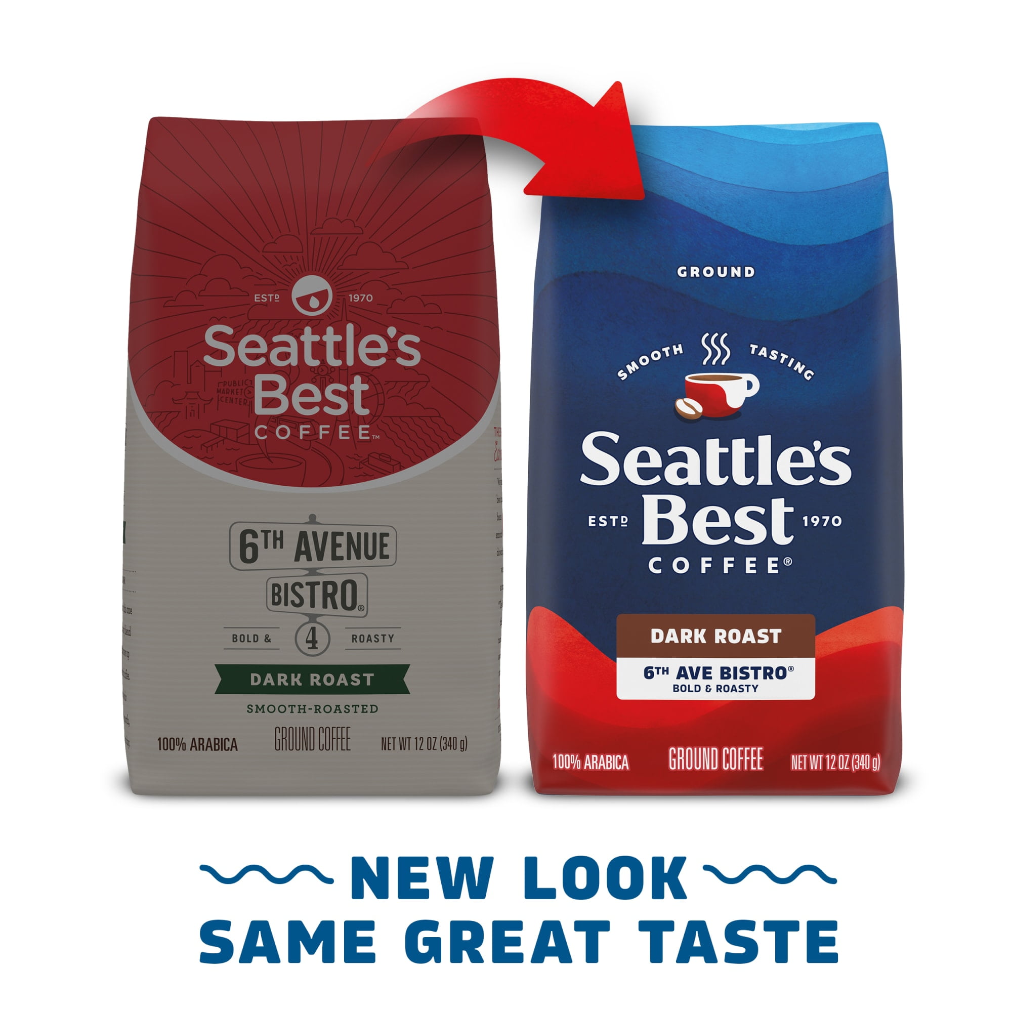 (2 pack) Seattle’s Best Coffee, 6th Ave Bistro, Dark Roast, Ground Coffee, 100% Arabica, 12 oz