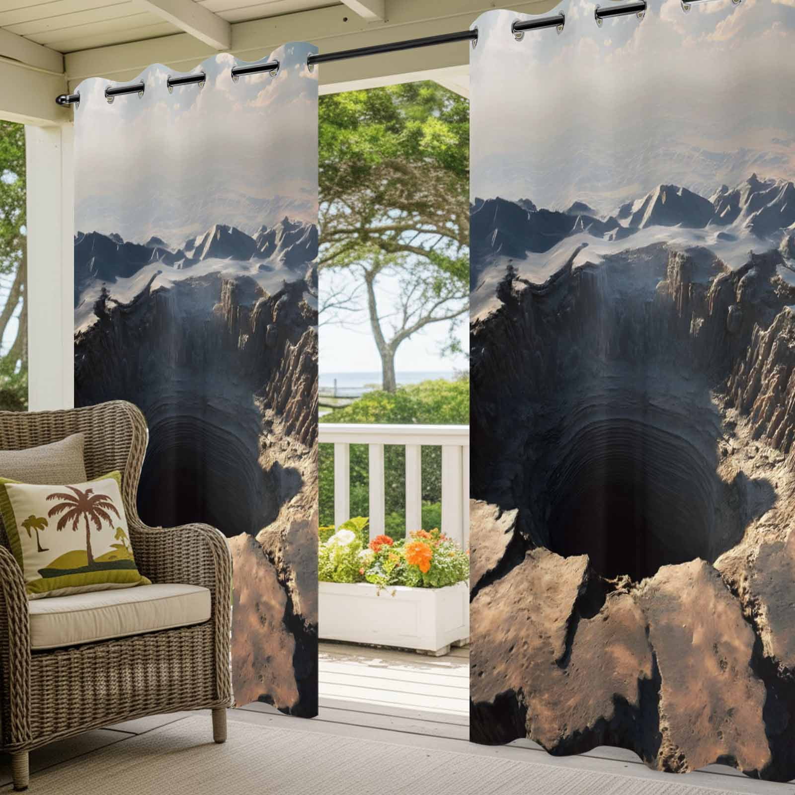 Abyss Crater Outdoor Curtains for Patio, Ground Fissure Earth Brown Crevice Texture Sunshade Privacy Drapes Grommet Waterproof Outside Curtains for Porch/Cabana/Balcony 54"x 108", 1 Panel