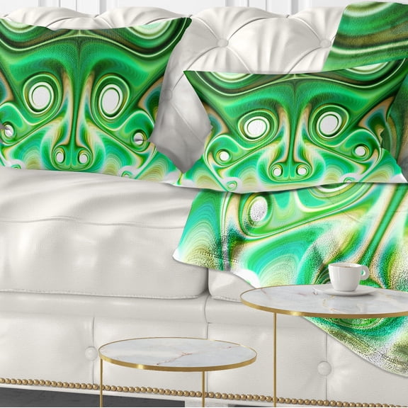 Designart Vibrant Green Fractal Flower Design - Abstract Throw Pillow - 12x20
